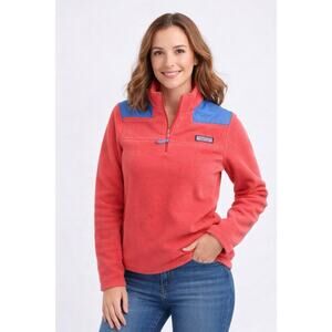 Vineyard Vines Women’s Small Coral Pink Fleece Quarter Zip Pullover Blue